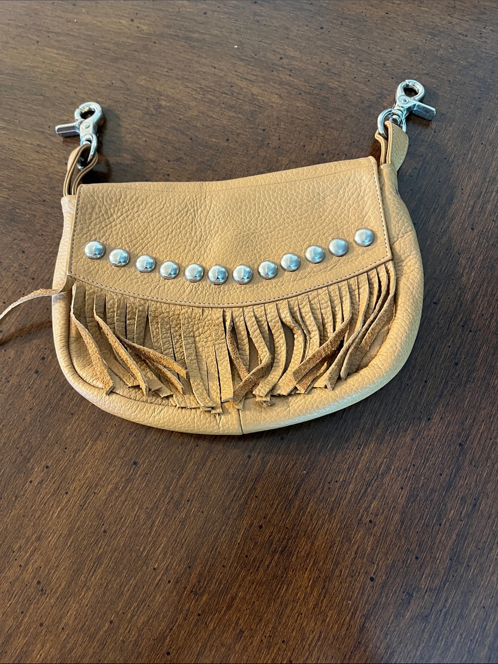 Fringe Studded Leather Belt Bag - Tan